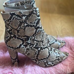Snake skin print booties Fashion Nova